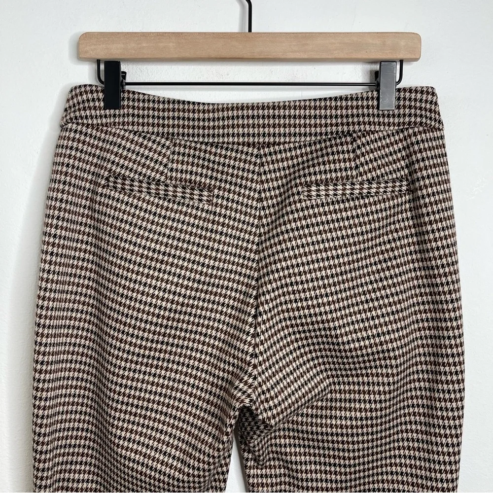 J. McLaughlin Ross Ankle Pants Zipper Pocket Brown Houndstooth Size 8